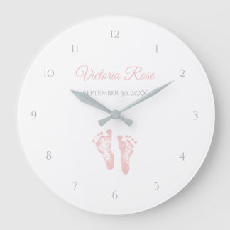 Reloj Redondo Grande Fácil parto Chica memento Preciosas huellas rosas