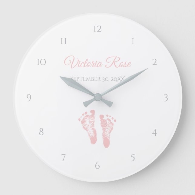 Reloj Redondo Grande Fácil parto Chica memento Preciosas huellas rosas (Anverso)