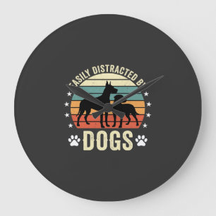 Reloj Redondo Grande Fácilmente Distraída por Perros Vintage Retro Atar