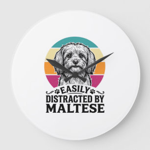 Reloj Redondo Grande Fácilmente Distraído Por Diseño De Perro Vintage M