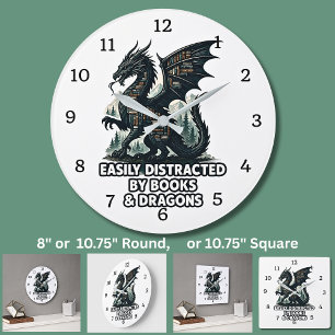 Reloj Redondo Grande Fácilmente Distraído Por Libros Y Dragones