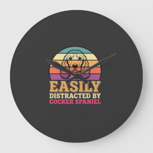 Reloj Redondo Grande Fácilmente Distraído Por Perro Retro Cocker Spanie