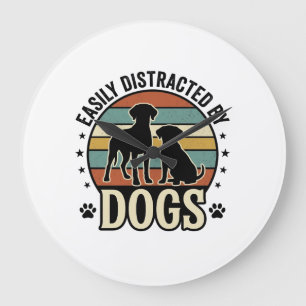 Reloj Redondo Grande Fácilmente Distraído por Perros Diseño de Silueta