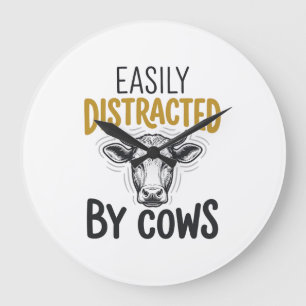 Reloj Redondo Grande Fácilmente Distraído Por Vacas Camiseta Divertida