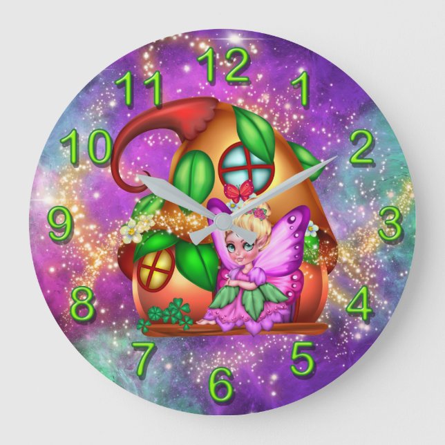 Reloj Redondo Grande Fairy butterfly wings house stardust magic (Anverso)