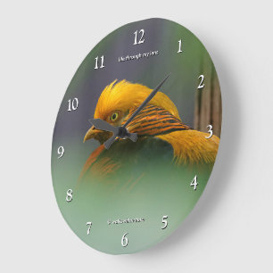 Reloj Redondo Grande Faisán dorado impresionante entre las hojas
