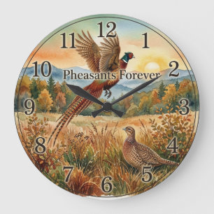 Reloj Redondo Grande Faisán Forever . Arte de acuarela