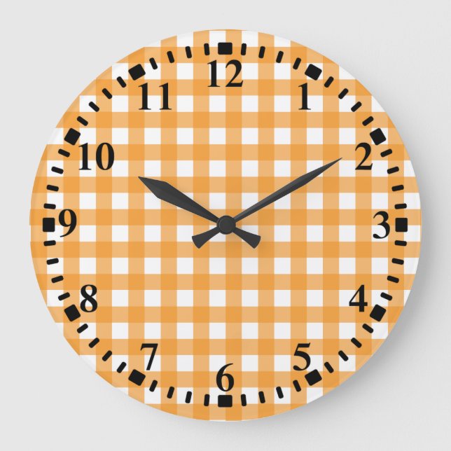 Reloj Redondo Grande Fall Autumn Orange Plaid Pattern  (Anverso)