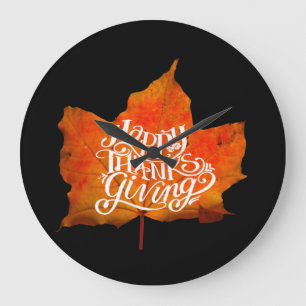 RELOJ REDONDO GRANDE FALL LEAVES  HAPPY THANKSGIVING DAY