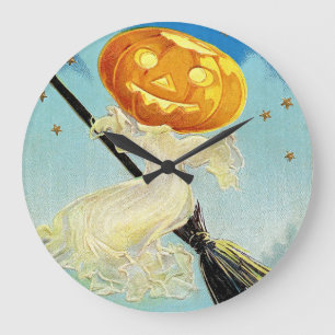 Reloj Redondo Grande Falln Happy Halloween Pumpkin Witch
