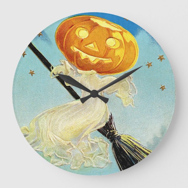 Reloj Redondo Grande Falln Happy Halloween Pumpkin Witch (Anverso)