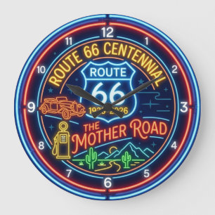 Reloj Redondo Grande Falso neón Madre Carretera Ruta 66 Centenario