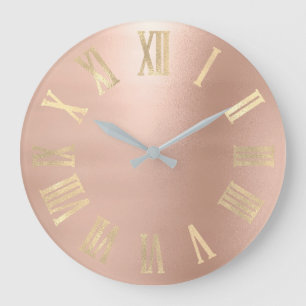 Reloj Redondo Grande Falso oro color de rosa Numers romano metálico