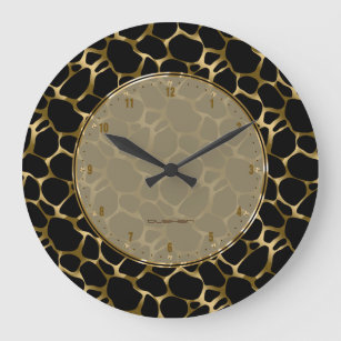 Reloj Redondo Grande Falso oro metálico y estampado leopardo negro