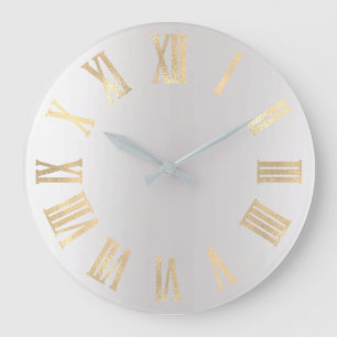 Reloj Redondo Grande Falso oro Numers romano metálico mínimo gris de 