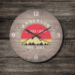 Reloj Redondo Grande Familia Cabina Rústica Árboles Retro Nombre Famili<br><div class="desc">Transforme su hogar en un acogedor refugio con nuestro reloj grande de cascabel de Árboles Retro Rústicos de la Familia. Este encantador reloj aporta la belleza rústica de los grandes espacios al aire libre a su espacio vital. Presenta un diseño de inspiración vintage con árboles retro rústicos y añade un...</div>