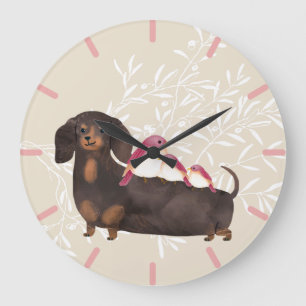 Reloj Redondo Grande Familia Dachshund y Aves