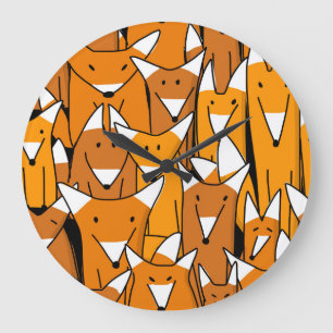 Reloj Redondo Grande Familia de Fox encantadora: Patrón animal juguetón