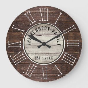 Reloj Redondo Grande Familia de Madera Marrón Nombre Farmhouse Número R