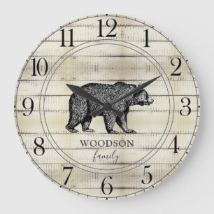 Reloj Redondo Grande Familia De Madera Rústica Nombre Oso De Camino Gra