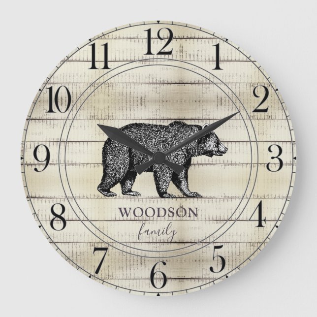 Reloj Redondo Grande Familia De Madera Rústica Nombre Oso De Camino Gra (Anverso)