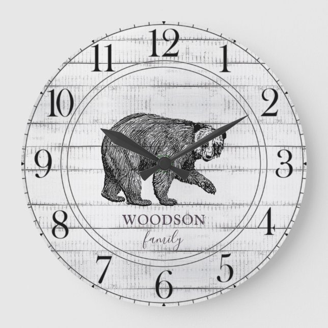 Reloj Redondo Grande Familia De Madera Rústica Nombre Oso De Camino Gra (Anverso)