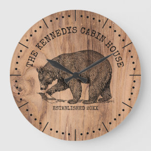 Reloj Redondo Grande Familia De Oso Negro Nombre Casa De Cabaña De Mad