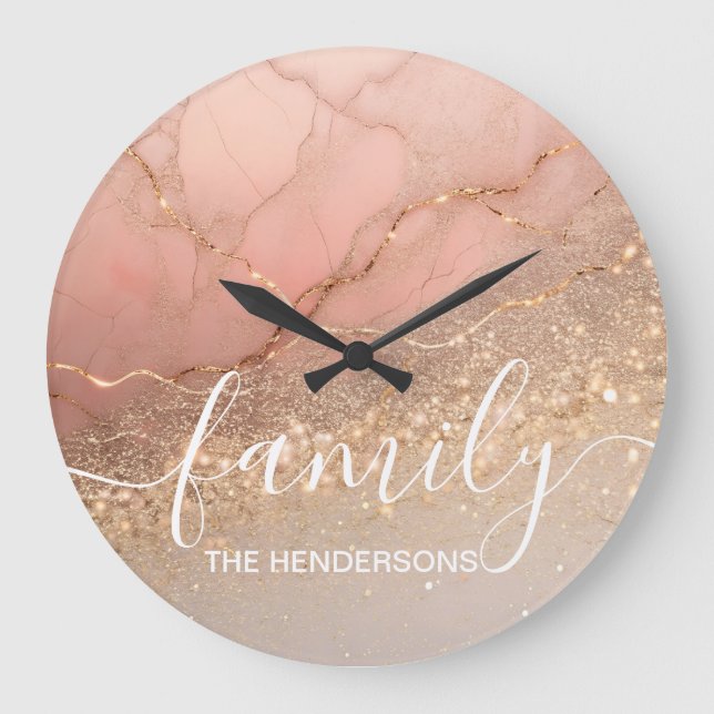Reloj Redondo Grande Familia de Piedra de Mármol personalizada (Anverso)