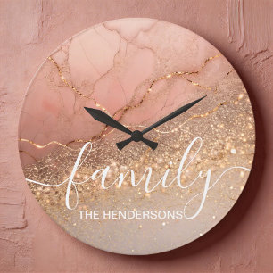 Reloj Redondo Grande Familia de Piedra de Mármol Personalizada