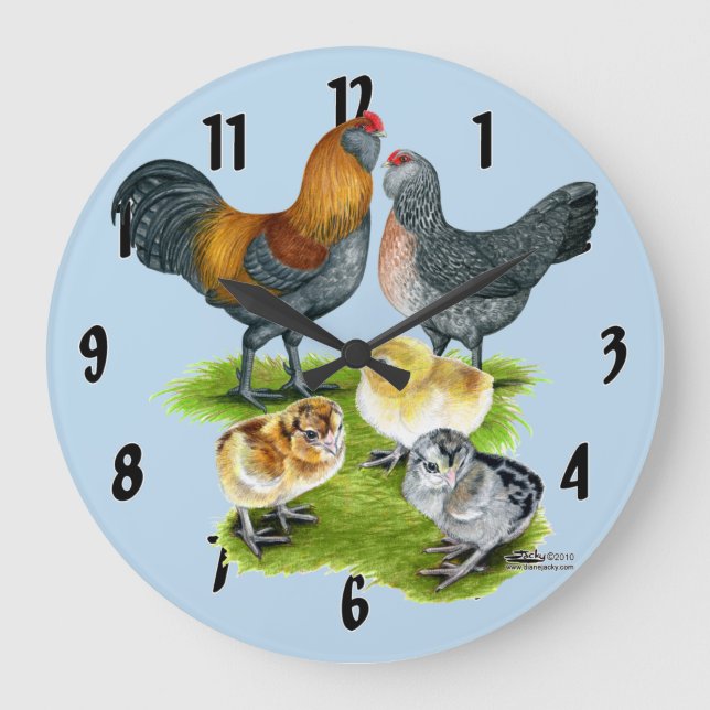 Reloj Redondo Grande Familia del pollo de Ameraucana (Anverso)