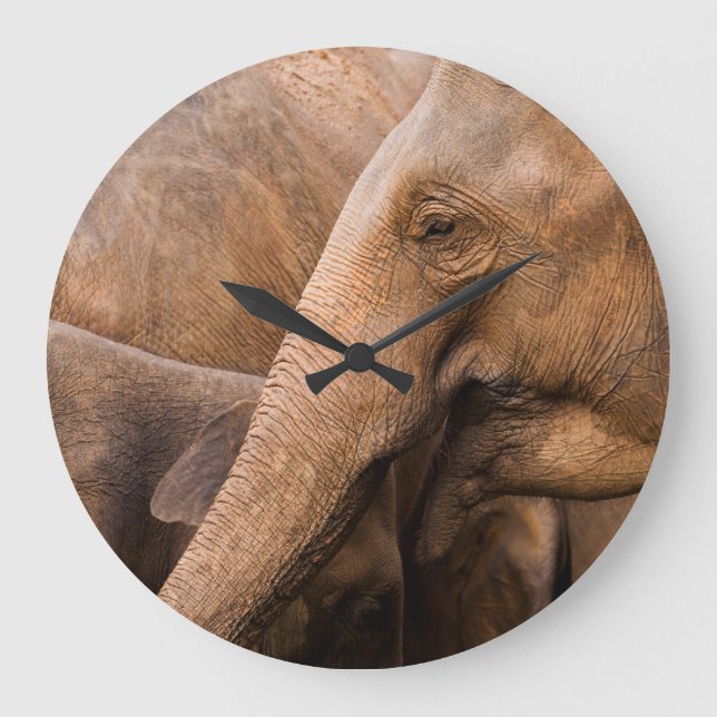 Reloj Redondo Grande Familia Elefante: Vida silvestre majestuosa (Anverso)