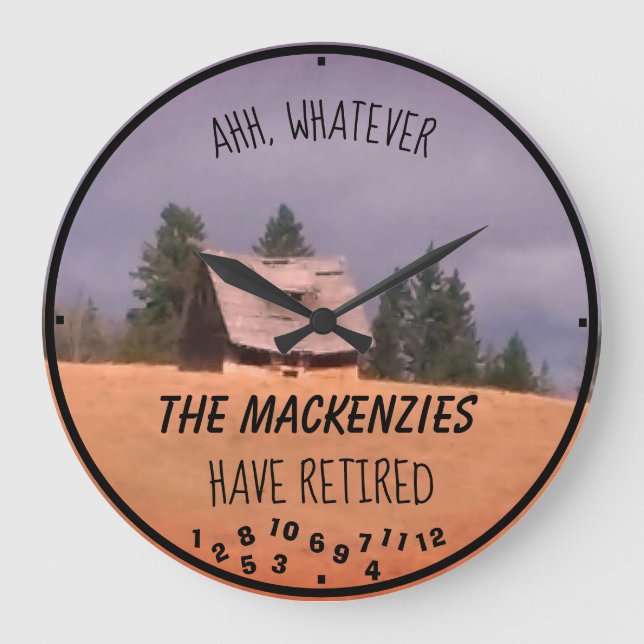 Reloj Redondo Grande Familia Jubilada Vieja Nombre Homestead Funny (Anverso)