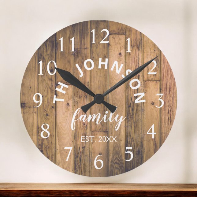 Reloj Redondo Grande Familia Personalizado de Madera Nombre Rústico Gra (Subido por el creador)