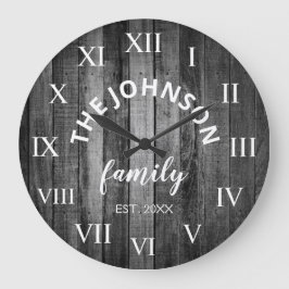 Reloj Redondo Grande Familia Personalizado de Madera Rústica Granja