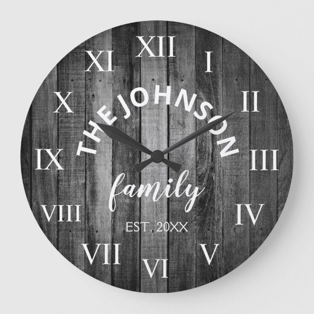 Reloj Redondo Grande Familia Personalizado de Madera Rústica Granja (Anverso)