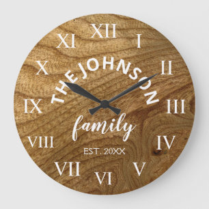 Reloj Redondo Grande Familia Personalizado de Madera Rústica Granja
