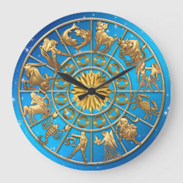 Reloj Redondo Grande Familia personalizado Rótulo Zodiaco Oro Estrellas