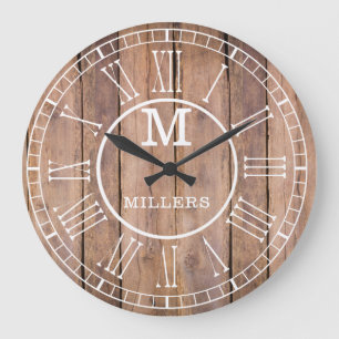 Reloj Redondo Grande Familia Rusa Monograma Madera Marrón