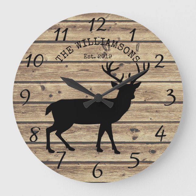 Reloj Redondo Grande Familia Rusa Nombre Cabina Cabina Deer Buck (Anverso)