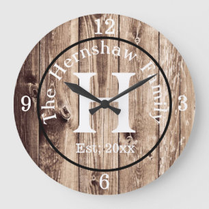 Reloj Redondo Grande Familia Rustic Wood Monogram