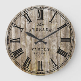 Reloj Redondo Grande Familia Rustic Wood Nombre Granja Roman Numeral
