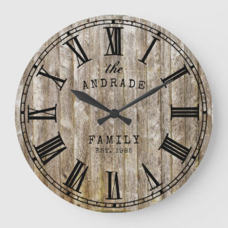 Reloj Redondo Grande Familia Rustic Wood Nombre Granja Roman Numeral