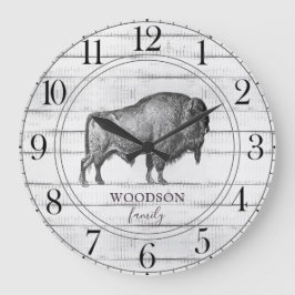 Reloj Redondo Grande Familia Rustic Wood Nombre Walking Bison Buffalo