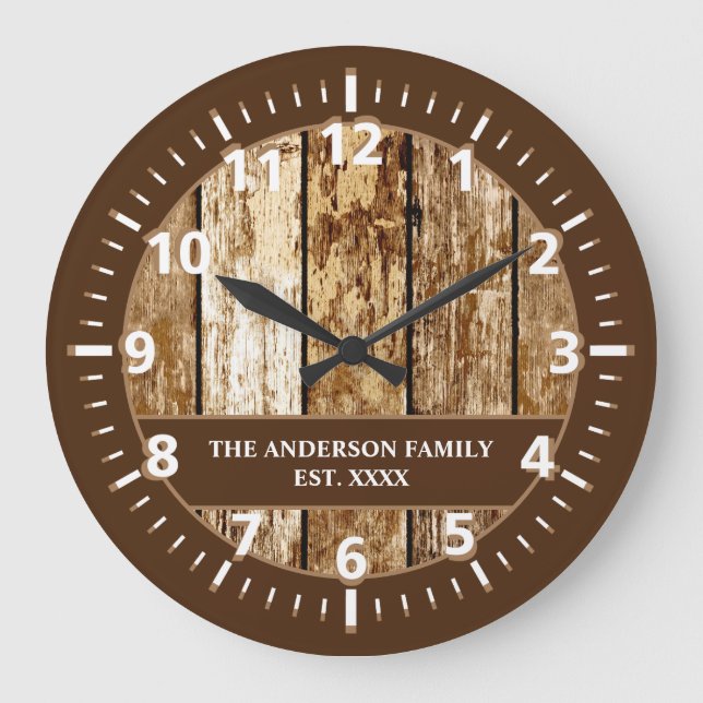 Reloj Redondo Grande Familia rustica de madera falsa nombre blanco oscu (Anverso)