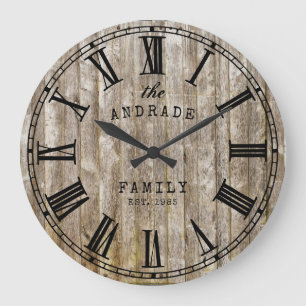 Reloj Redondo Grande Familia Rústica de Madera Nombre Granja Número R