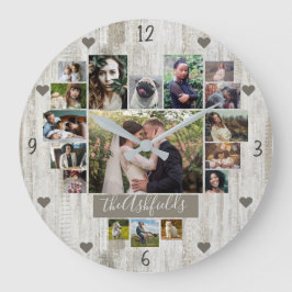 Reloj Redondo Grande Family Photo Collage Heart 17 Pic Name Rustic Wood
