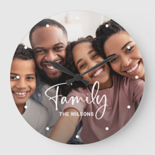 Reloj Redondo Grande Family Photo with Modern Script