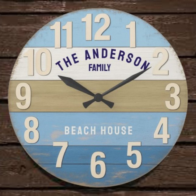 Reloj Redondo Grande Family sign rustic wood Beach house (Subido por el creador)
