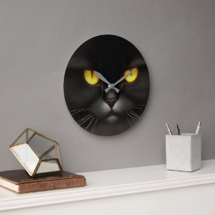 Reloj Redondo Grande Famoso Gato Gato Gatito Gatito Negro Y Furioso