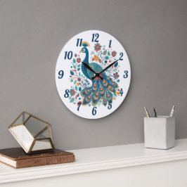 Reloj Redondo Grande Fancy Boho Peacock Arte Popular Escandinavo